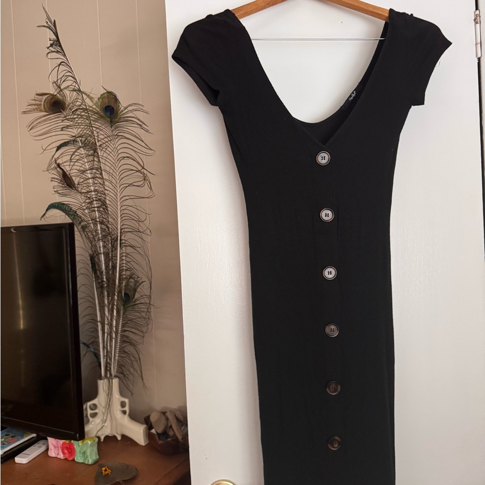 Casual Black Button-Down Dress